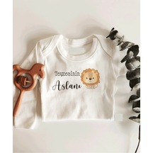 İmaj Tuğbababy Teyzesinin Aslanı Uzun Kol Çıtçıtlı Organik Bebek Body Beyaz