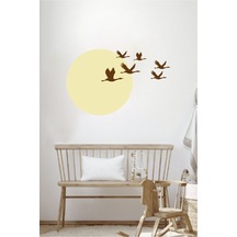 Günbatımı Kuşlar5 Duvar Sticker Dekoratif Duvar Çıkartma Sticker Krem Kahverengi Kombin Siyah 50 X 5
