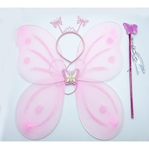 Toz Pembe Renk Kelebek Kanadı Tacı Ve Sopası 50x37 Cm 5673