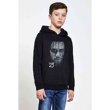 Tshirthane The Number 23 Baskılı Unisex Çocuk Kapüşonlu Siyah Sweatshirt Siyah