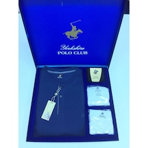 Polo Club Erkek Damat Uzun Kol Pijama Takım Atlet Boxer Çorap Kutulu Set İndigo