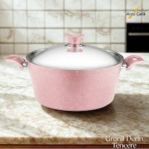 28 Cm Granit Derin Tencere Çelik Kapak - Pembe Pembe