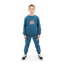 Toontoy Kids Toontoy Erkek Çocuk Pamuklu 2li Eşofman Takım Bisiklet Yaka Sweatshırt - Jogger Eşofman Altı 22867 Petrol Mavi