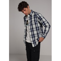 Colins Regular Fit Shirt Neck Ekoseli Erkek Lacivert Uzun Kol Gömlek Cl1079219 Q1.v1 Dnv Koyu Lacivert