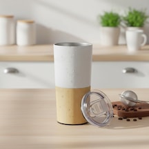 600 Ml Bambu Tabanlı Çelik Termos Mug - 5 Farklı Renk Seçenekli Sıcak Ve Soğuk Tutucu Seyahat Bardağı Beyaz Çok Renkli