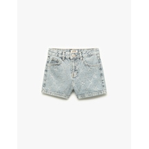 Koton Pamuklu Slim Fit Taş Detaylı Denim Şort Lıght Indıgo 5skg40146ad Açık Mavi