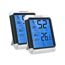 Thermopro Tp55 Dijital İç Mekan Higrometre Termometresi Sıcaklık Ve Nem Monitörü Bebek Odası Çocuk Odası Nemi Ölçer, Büyük Arka Aydınlatmalı Dokunmatik Ekranlı, 2 Parça Sıcaklık Ve Nem Ölçüm Cihazı, Göstergeli, Oda İklimi Kontrolü İçin 2'li Set Ex