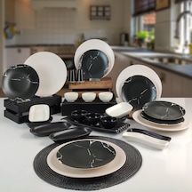 Keramika 29 Parça 6 Kişilik Kahvaltı Takımı Mermer Desenli Krem