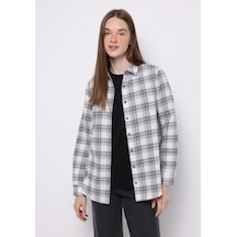 Colin's Colins Regular Fit Shirt Neck Ekoseli Kadın Gri Uzun Kol Gömlek Cl1071217 Q1.v1 Lgr Açık Gri