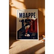 Mbappe Çerçeveli Tablo Lüks Futbolcu Duvar Posteri Premium Odası Dekoru Sporcu Hediyesi Beyaz