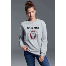 La Case De Papel Bella Ciao Baskılı Gri Kadın Sweatshirt (534622034)