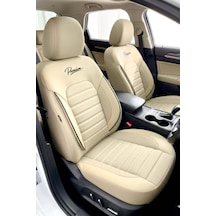 Premium Serisi Lüks Keten Üniversal Bej Oto Koltuk Kılıfı - 5 Koltuk Tam Set