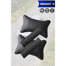 Renault 9 Uyumlu Deri Yastık Siyah Set Lüks Deri Kemer Koruyucu
