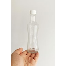250 Ml Şeffaf İnce Belli Kapaklı Cam Şişe 250 Cc Meşrubat Şişesi 6 Adet Beyaz Kapak 7009