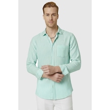 Rizzup Yeşil Slim Fit %100 Pamuk Çizgili Erkek Gömlek Cepli Yazlık Yeni Sezon Gömlek 2602627