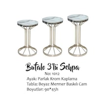 Zigon Brc Bufalo Model  Beyaz Mermer Temper cam Metal GÜMÜŞ Renk Kaplama Metal Ayak El Yapım