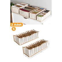 Serstil 2 Adet - 11 Gözlü Çekmece Içi Bej Çizgili Düzenleyici Organizer - Small - 11 X 41 X 12 Cm Bej-s