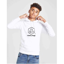Tshirthane Lınkın Park Baskılı Unisex Çocuk Kapüşonlu Beyaz Sweatshirt Beyaz