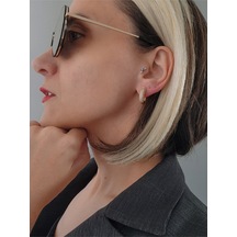 Halka Minimal Zarif Zirkon Taşlı Altın Kaplama Gold Renk Çelik Küpe