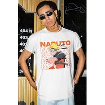 Naruto Uzumaki Baskılı Unisex Oversize Anime Dizi Karakter Tişört Beyaz