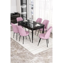 Masa Siyah Mermer Desen Sandalye Pembe