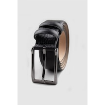 Tudors Erkek %100 Hakiki Deri 3,5 Cm Klasik Siyah Kemer-23758 Siyah