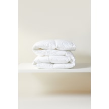 Ocean Home Textile %100 Pamuk Kumaş Kaz Tüyü Konforunda Saten Biyeli Mikrojel Tek Kişilik Yorgan 155 X 215 Cm Beyaz