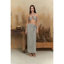 Mai Collection Mai Studios Co. Lovina Çizgili Gri Crop Etek Takım Gri
