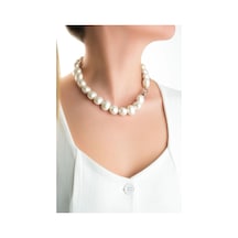 So Chic Catherine 18 Ayar Beyaz Altın Kaplama 46 Cm Gümüş İnci Kolye Rodyum