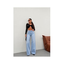 Kene Jeans Kadın Wide Leg Yüksek Bel Bol Paça Kot/denim Palazzo Pantolon Buz Kar