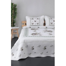 Çift Kişilik Microfiber Kapitone Yatak Örtüsü Glori A Kahve Flower Lila