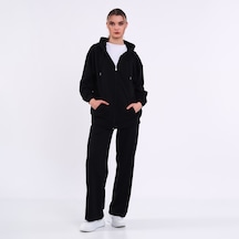 Mmetalic Kadın Antrasit Normal Kalıp Basic Beli Lastikli Kapüşonlu Oversize Mevsimlik Alt Üst Eşofman Takımı