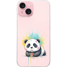 Apple Uyumlu iPhone 15 İle  Splash Panda Tasarımlı Şeffaf Silikon Kılıf 051i
