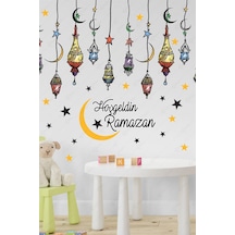 Hoşgeldin Ramazan Renkli Fener Sarkıt Cam Duvar Dekorasyon Sticker Seti Çok Renkli