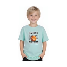 Fyk Kids Erkek Çocuk Yuvarlak Yaka Basketball Baskılı T-shirt Mint Yeşil