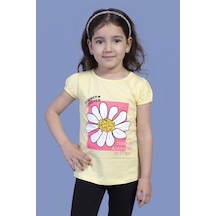 Toontoy Kids Toontoy Kız Çocuk Papatya Baskılı Taş İşlemeli Tişört Sarı
