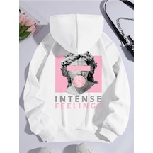 Startmore Beyaz Unisex Erkek/kadın Intense Renkli Özel Baskılı Pamuklu Oversize Kapüşonlu