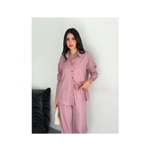 Kadın Gömlek Pantolon İkili Alt-üst Takım - Toz Pembe