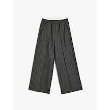 Koton Beli Lastikli Çizgili Bol Paça Pantolon Gri Çizgili 5skg40078aw Gri Çizgili Gri