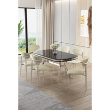 Canisa Olya Serisi 90x168 Lak Panel Sonata Masa Takımı Krom Ayaklı 6 Krem Sandalye Sonata Masa Krem Sandalye