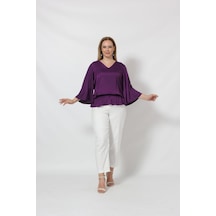 Moda Berray 3183mo Beli Lastikli Bol Kol Büyük Beden Bluz Mor 001