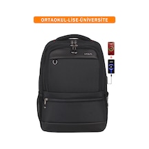 Körüklü Siyah Okul Sırt Çantası Lise Üniversite Unisex Su Geçirmez Kumaş 14"-15,6" İnç Siyah