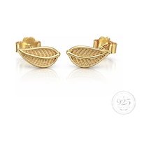 Servi 925 Ayar Gümüş Golden Leaf Yaprak Küpe-543 Altın - Gümüş