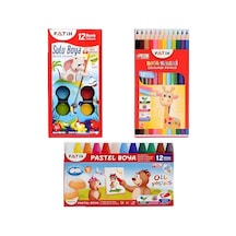 Fatih 3'lü Boyama Seti 12'li Kuru Boya+sulu Boya+pastel Boya Çok Renkli