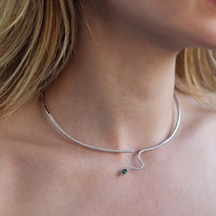 Yeşil Zirkon Taşlı Serpent Choker Gümüş Kolye Gümüş