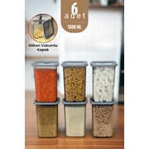 Kapaklı Erzak Bakliyat Saklama Kabı Kare Saklama Kutusu Seti 6 Adet 1300 Ml Plastik Gri Diğer