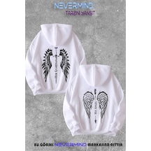 Sevgili Angel & Guardian Çift Kombini Baskılı Kapüşonlu Sweatshirt 2li Set Takım Beyaz