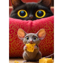 Bedeko Kedi Fare Resimli Ahşap Tablo