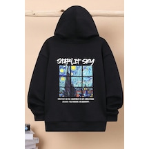 Starlit Sky Baskılı Erkek - Kız Çocuk Rahat Kalıp Sweatshirt Siyah