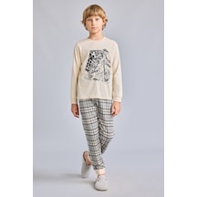 Defacto Motosiklet Baskılı Ekose Regular Fit 2li Pijama Takımı Erkek Çocuk H6686a826aubg286 Bej-bg286